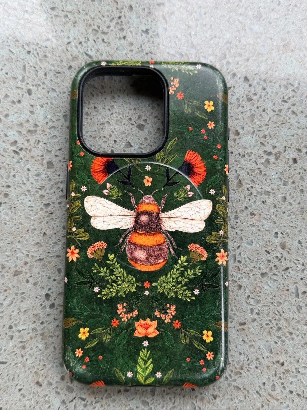 Stringberry Jade Mosinski Bees & Floral Green  Protective Case - iPhone 15 Pro